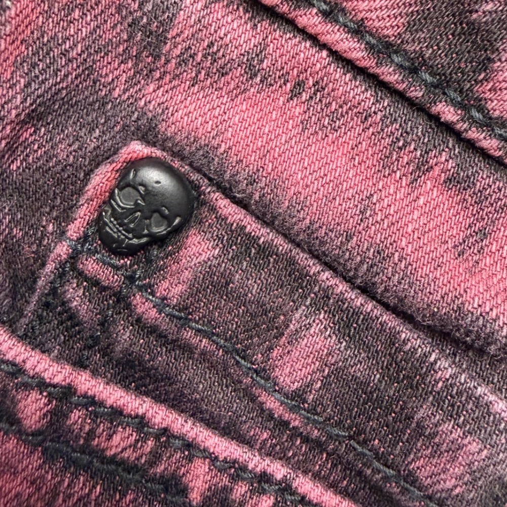 Lovesick Acid Wash Skinny Jeans Maroon Black Skull Rivet Y2K Grunge Jr Women 9 - Picture 7 of 11
